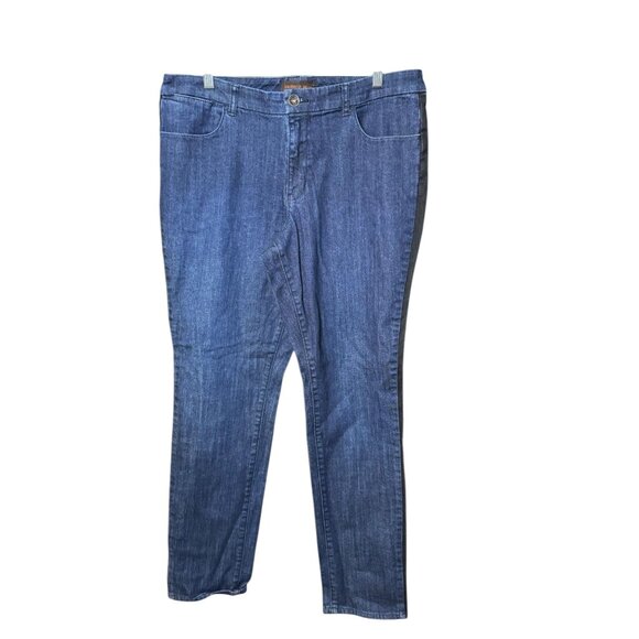 Coldwater Creek Medium Wash Straight Leg Jeans With Black Side Stripe Denim Pant - Picture 7 of 11